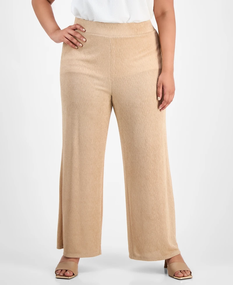 Kasper Plus Pull-On Wide-Leg Pants