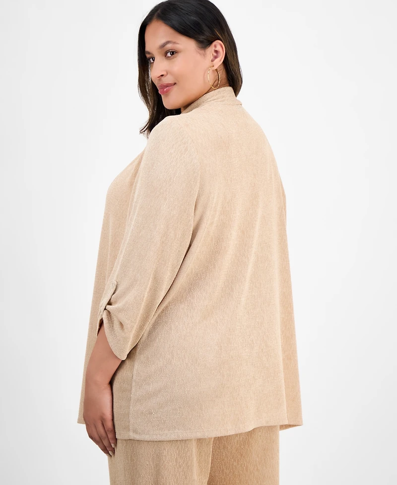 Kasper Plus Cozy Open-Front Cardigan