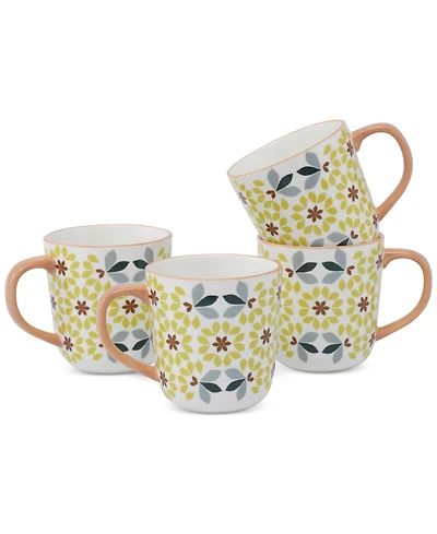 Lorren Home Trends Geo Floral Mugs, Set of 4