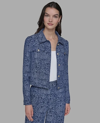 Karl Lagerfeld Paris Petite Printed Button-Front Jacket