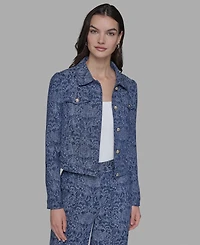 Karl Lagerfeld Paris Petite Printed Button-Front Jacket