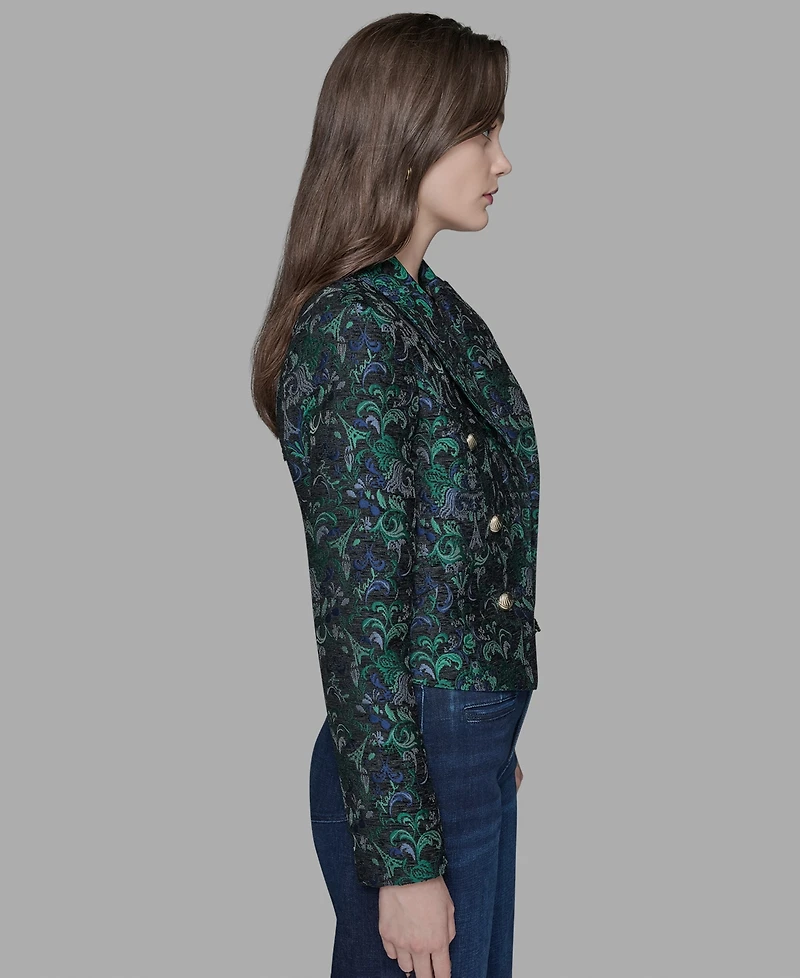 Karl Lagerfeld Paris Petite Jacquard Open-Front Jacket