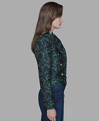Karl Lagerfeld Paris Petite Jacquard Open-Front Jacket