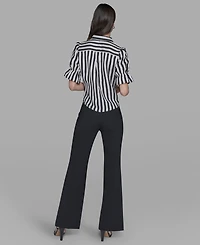 Karl Lagerfeld Paris Petite Striped Puff-Sleeve Shirt