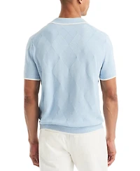 Nautica Men's Short Sleeve Textured Argyle Polo Sweater