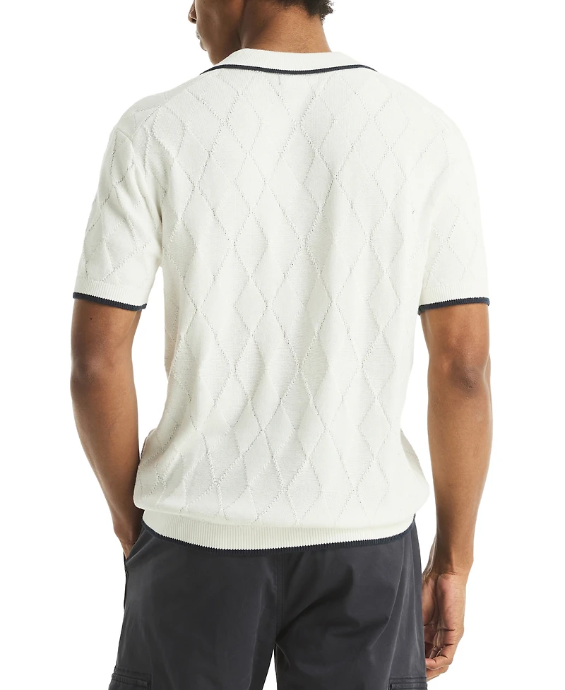 Nautica Men's Short Sleeve Textured Argyle Polo Sweater