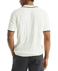 Nautica Men's Short Sleeve Textured Argyle Polo Sweater