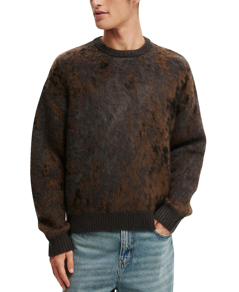 Cotton On Men's Box Fit Fuzzy Crew Knit Sweater