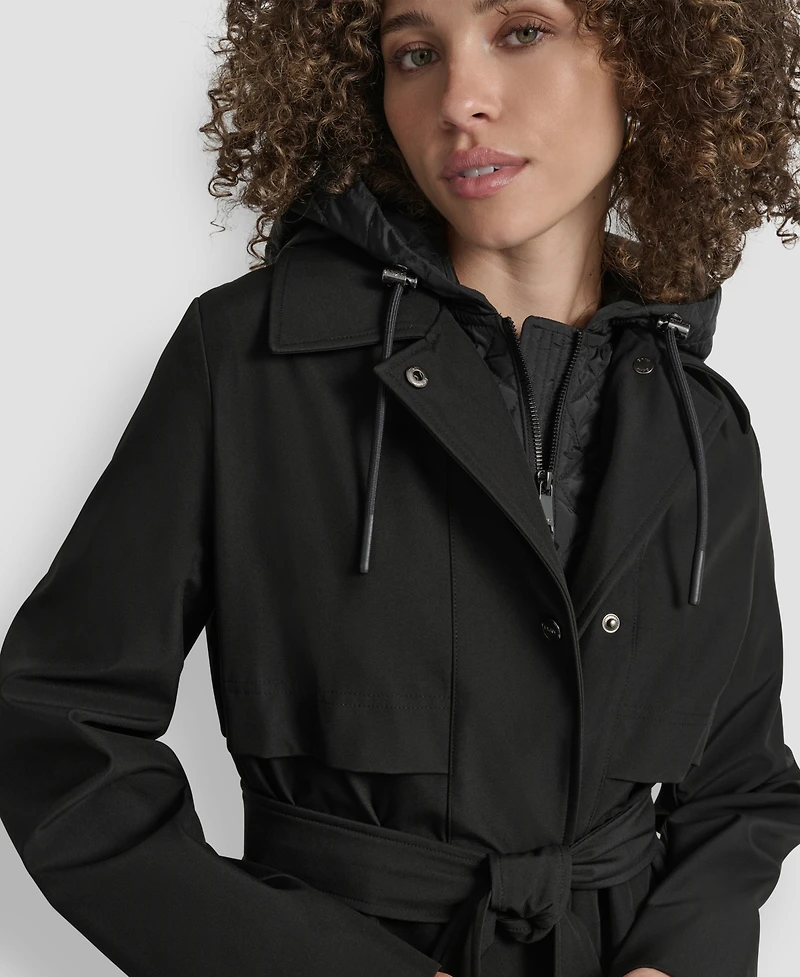 Dkny Women's Hooded Bibbed Belted Trench Coat