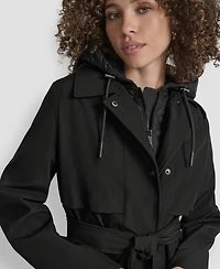 Dkny Women's Hooded Bibbed Belted Trench Coat