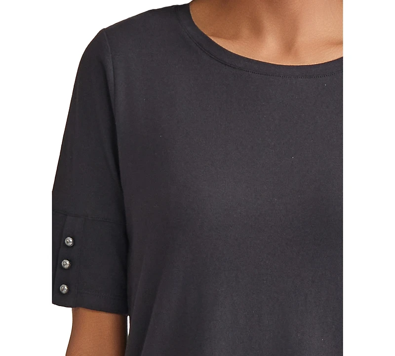 Kasper Women's Button-Cuff Crewneck T-Shirt