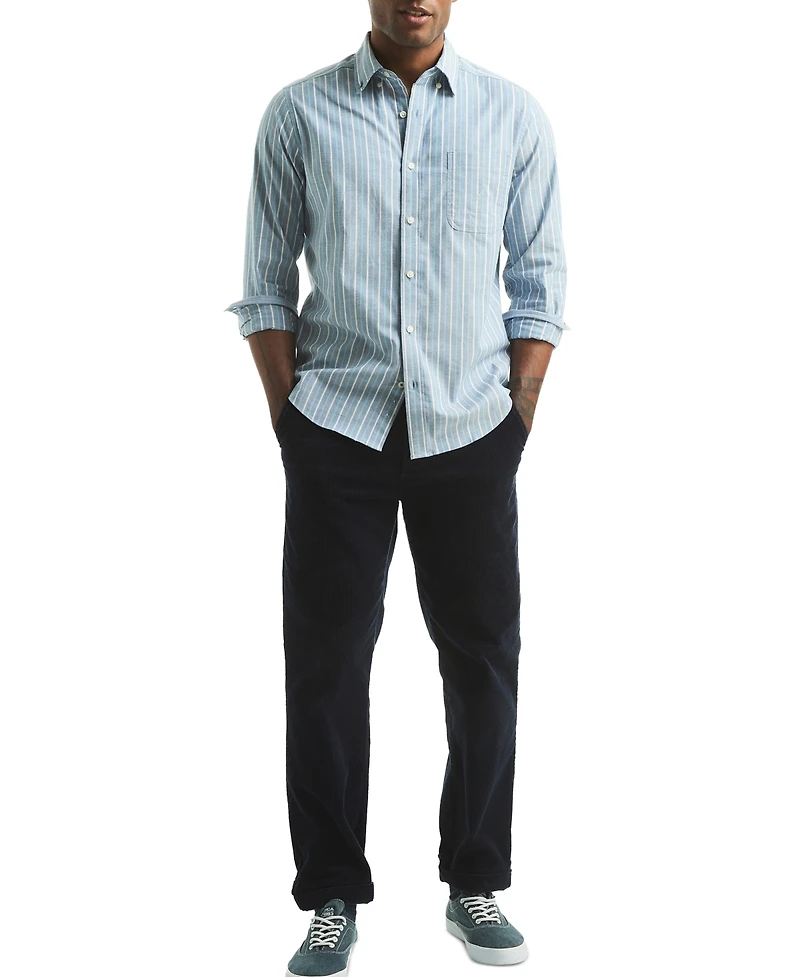 Nautica Men's Long Sleeve Striped Button-Down Shirt