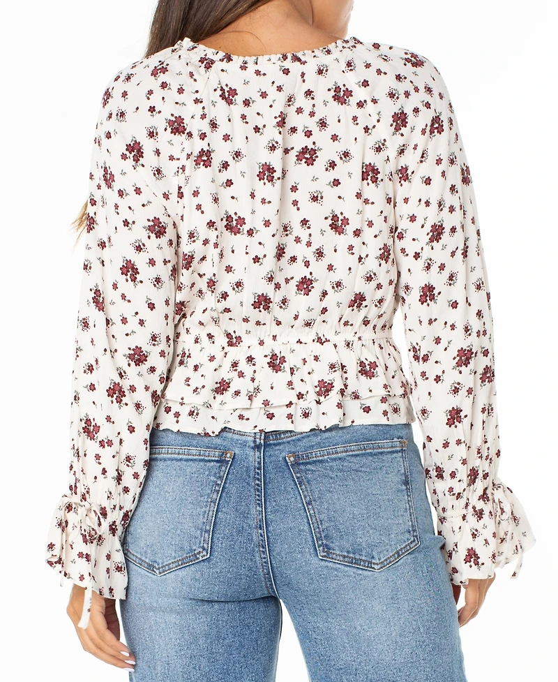 Celebrity Pink Juniors' Floral-Print Ruffle-Hem Peasant Top
