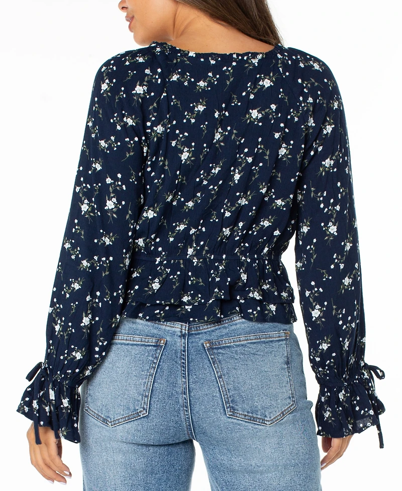 Celebrity Pink Juniors' Floral-Print Ruffle-Hem Peasant Top