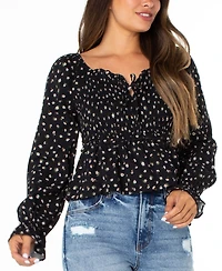 Celebrity Pink Juniors' Ditsy-Print Ruffle-Trim Babydoll Top