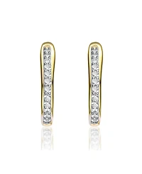 Rachel Glauber 14K Gold Plating with Clear Cubic Zirconia U-Shaped Latch Back Hoop Earrings
