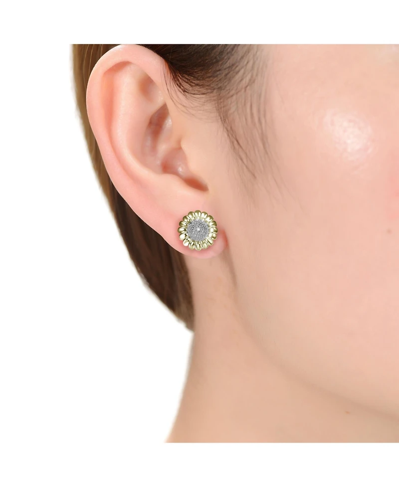 Genevive Clear Round Cubic Zirconia Sunflower Inspired Stud Earrings