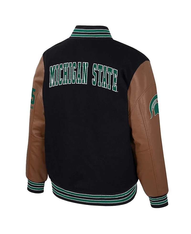Colosseum Men's Black Michigan State Spartans Letterman Full-Snap Varsity Jacket