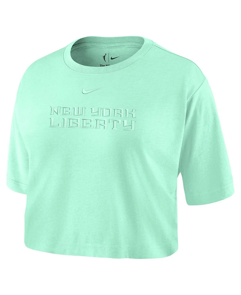 Nike Women's Mint New York Liberty Basketball Tonal Wordmark Cropped T-Shirt
