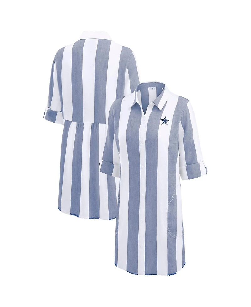 Tommy Bahama Women's Navy/White Dallas Cowboys Rugby Beach Stripe Button-Up Tunic Top