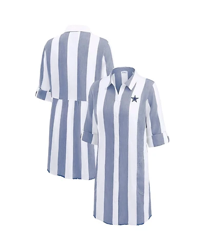 Tommy Bahama Women's Navy/White Dallas Cowboys Rugby Beach Stripe Button-Up Tunic Top