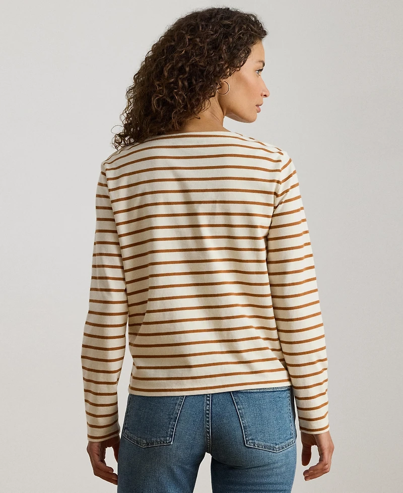 Lauren Ralph Women's Striped Jersey Snap-Trim Boatneck Top