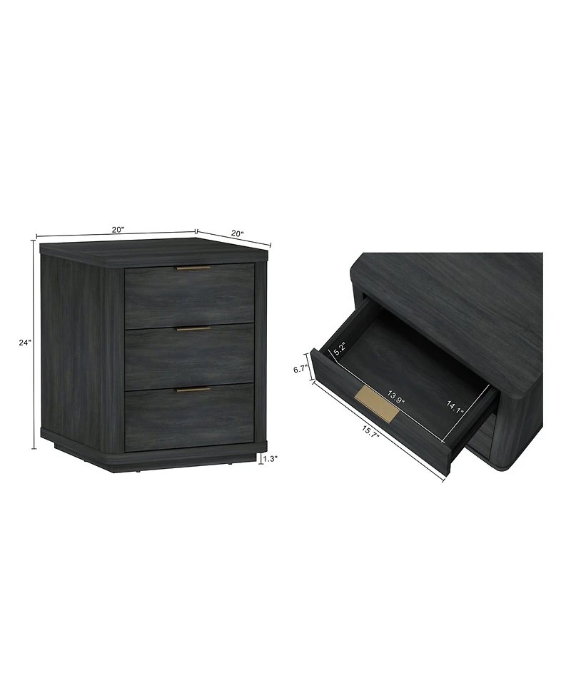 Manhattan Comfort Evelyn 20" 3-Drawer Nightstand
