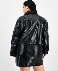 Bar Iii Trendy Plus Emboss Faux-Leather Jacket, Macy's Exclusive