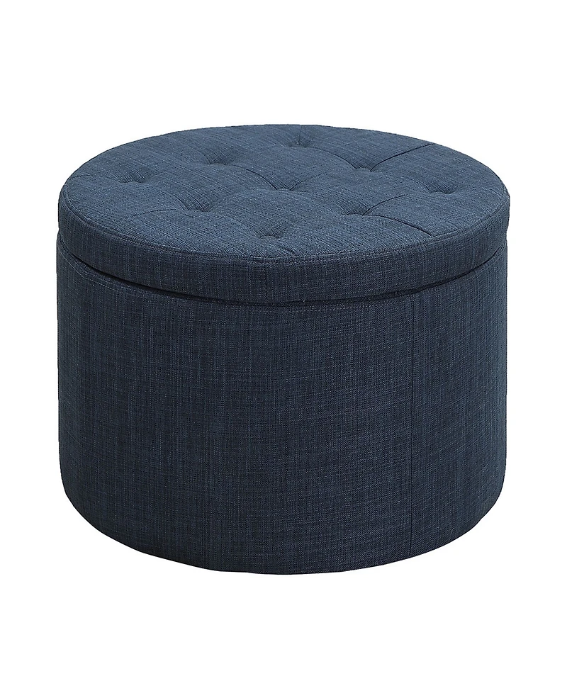 Convenience Concepts 22" Faux Linen Round Shoe Storage Ottoman