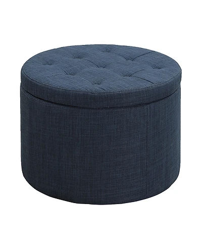 Convenience Concepts 22" Faux Linen Round Shoe Storage Ottoman