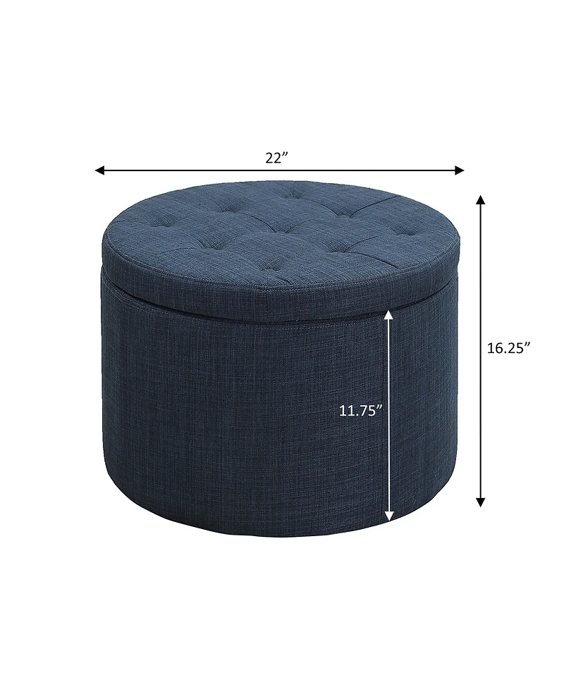 Convenience Concepts 22" Faux Linen Round Shoe Storage Ottoman