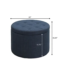 Convenience Concepts 22" Faux Linen Round Shoe Storage Ottoman