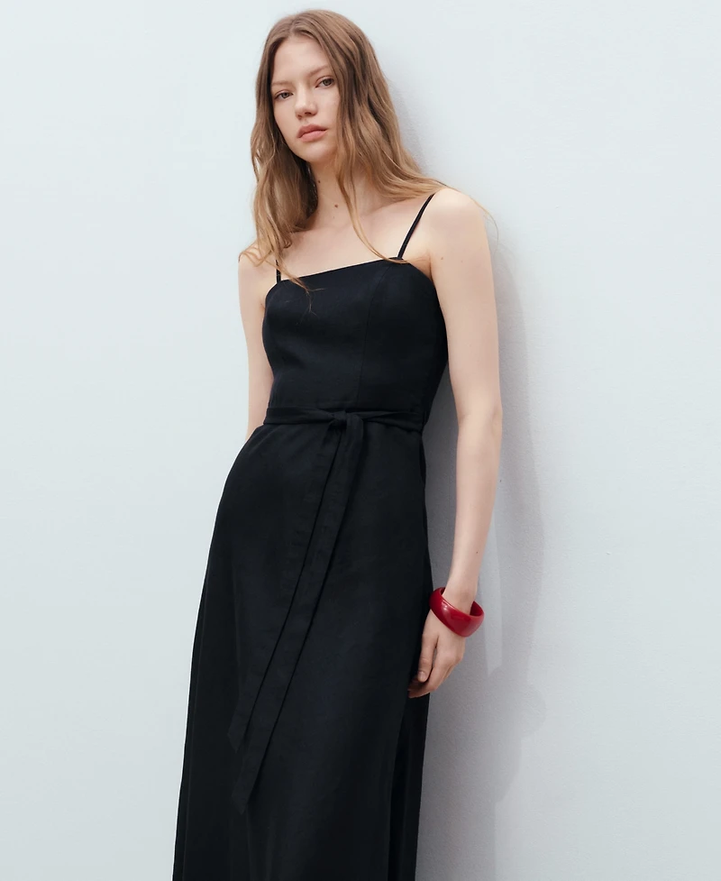 Mango Women's Bow Linen-Blend Dress