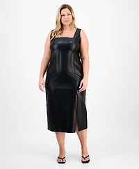 Bar Iii Trendy Plus Faux-Leather Midi Dress, Macy's Exclusive