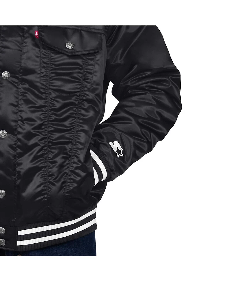 Levi's x Starter Men's Black Miami Marlins Silver Tab Satin Full-Snap Trucker Jacket