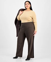 Bar Iii Trendy Plus Herringbone High Rise Wide-Leg Pants, Macy's Exclusive