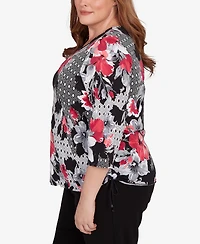 Alfred Dunner Plus Patchwork Diamond Floral Crew Neck Top