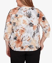 Alfred Dunner Plus Watercolor Floral Gathered Sides Crew Neck Top