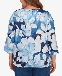Alfred Dunner Plus Classic Monotone Floral Embellished Top