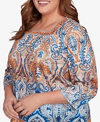 Alfred Dunner Plus Classic Medallion Bordered Square Neck Top