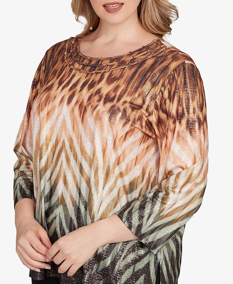 Alfred Dunner Plus Classic Ombre Animal Skin Three Quarter Sleeve Top
