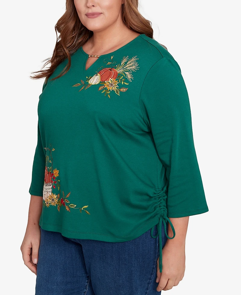 Alfred Dunner Plus Classic Asymmetric Pumpkin Split Beaded Keyhole Neck Top