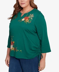 Alfred Dunner Plus Classic Asymmetric Pumpkin Split Beaded Keyhole Neck Top