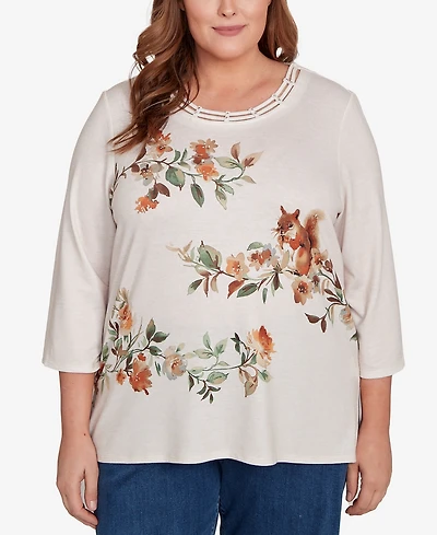 Alfred Dunner Plus Classic Floral Squirrel Harvest Top