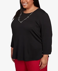 Alfred Dunner Plus Classic Melange Side Button Top