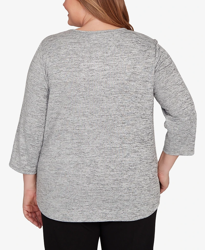 Alfred Dunner Plus Size Classic Melange Side Button Top