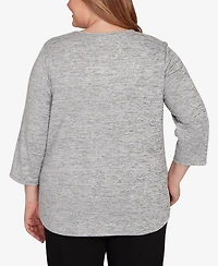 Alfred Dunner Plus Size Classic Melange Side Button Top