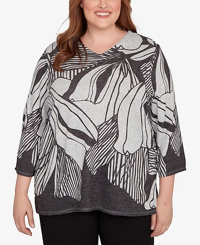 Alfred Dunner Plus Classic Abstract Floral Stripe V-Neck Top