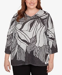 Alfred Dunner Plus Classic Abstract Floral Stripe V-Neck Top