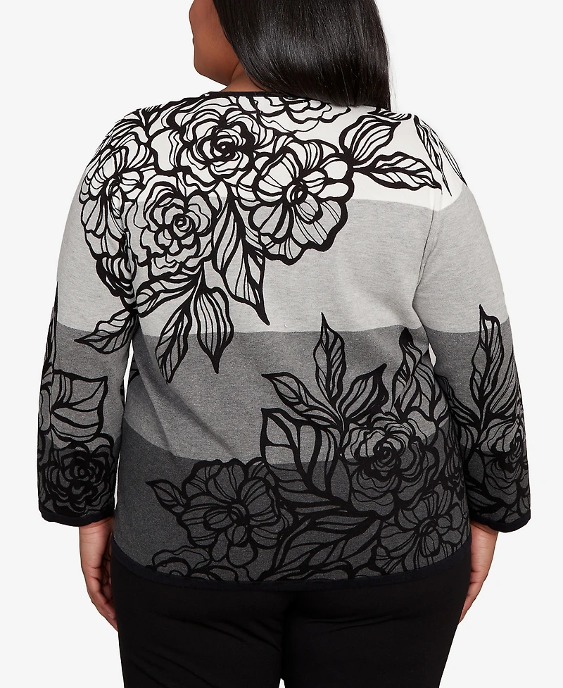 Alfred Dunner Plus Classic Ombre Floral Block Stripe Sweater